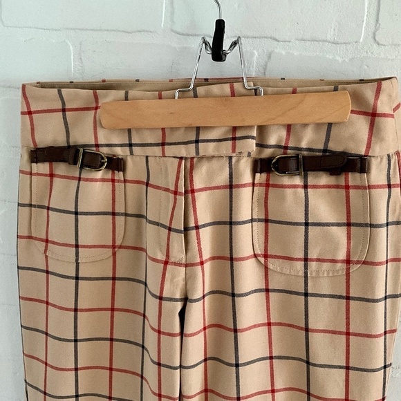 Vintage Y2K Women’s Trouser Pants Beige/tan/navy plaid Flare High rise size 8 - Picture 4 of 11
